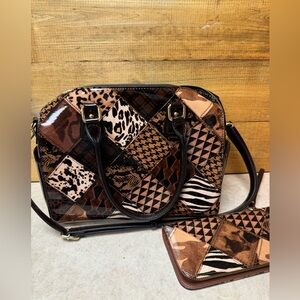 Patchwork look animal print purse with matching wallet